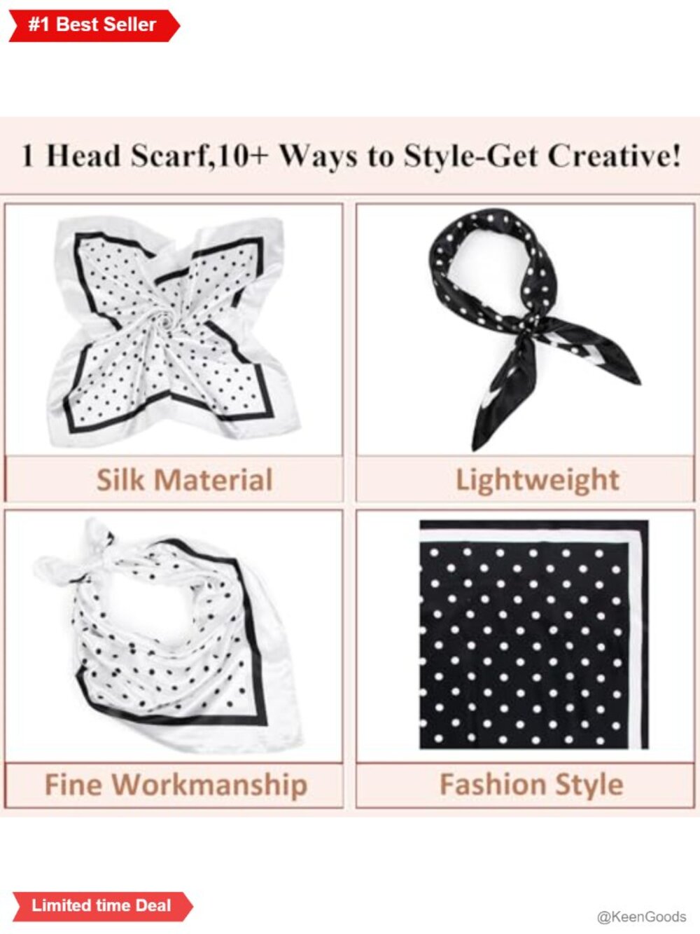 2 Pack Silk Blend Polka Dot Head Scarf 35x35 Bandana Hair Wrap - Picture 4 of 6